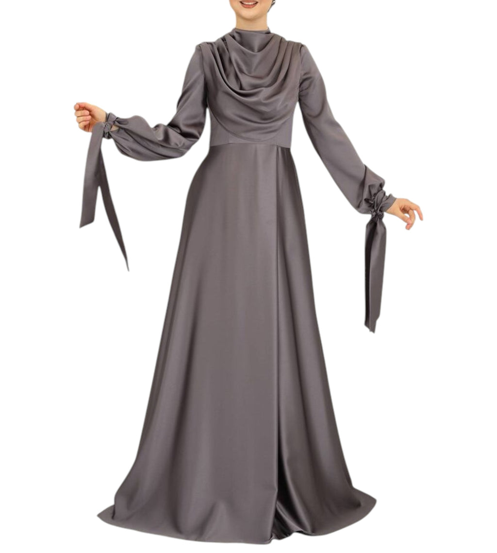 Abendkleid Elegantes Damen Kleid aus Satin - Langärmliges Maxikleid