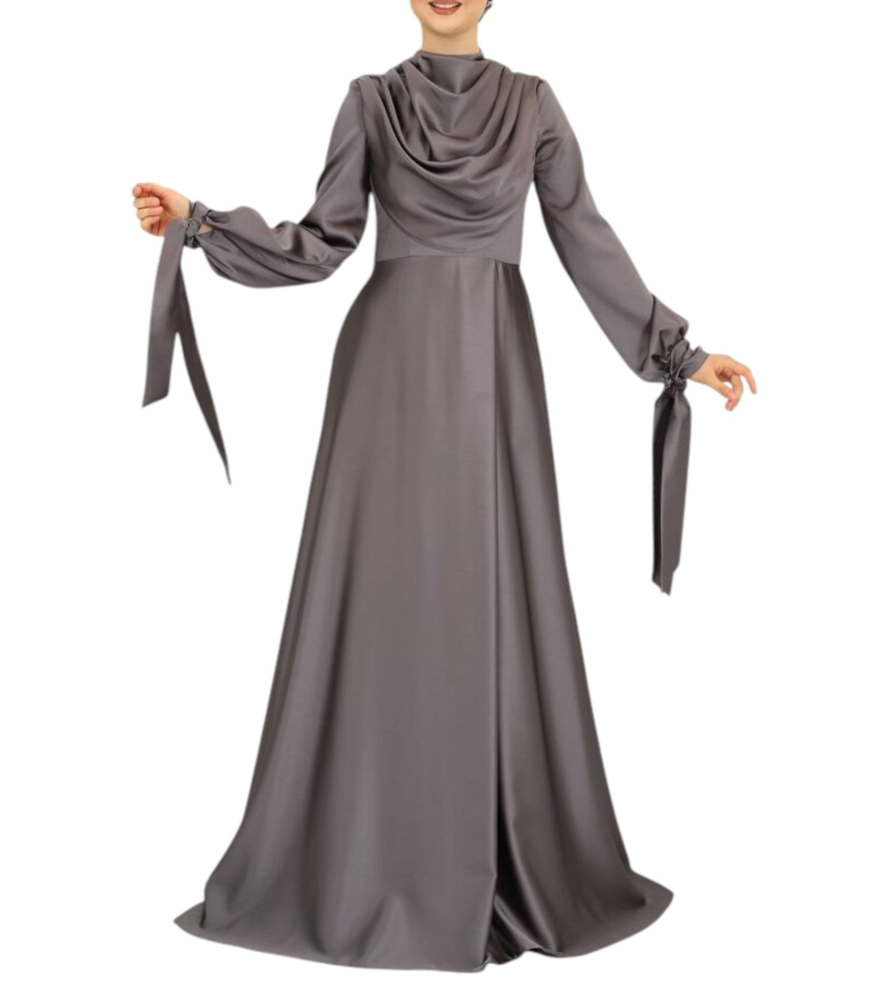 Abendkleid Elegantes Damen Kleid aus Satin - Langärmliges Maxikleid