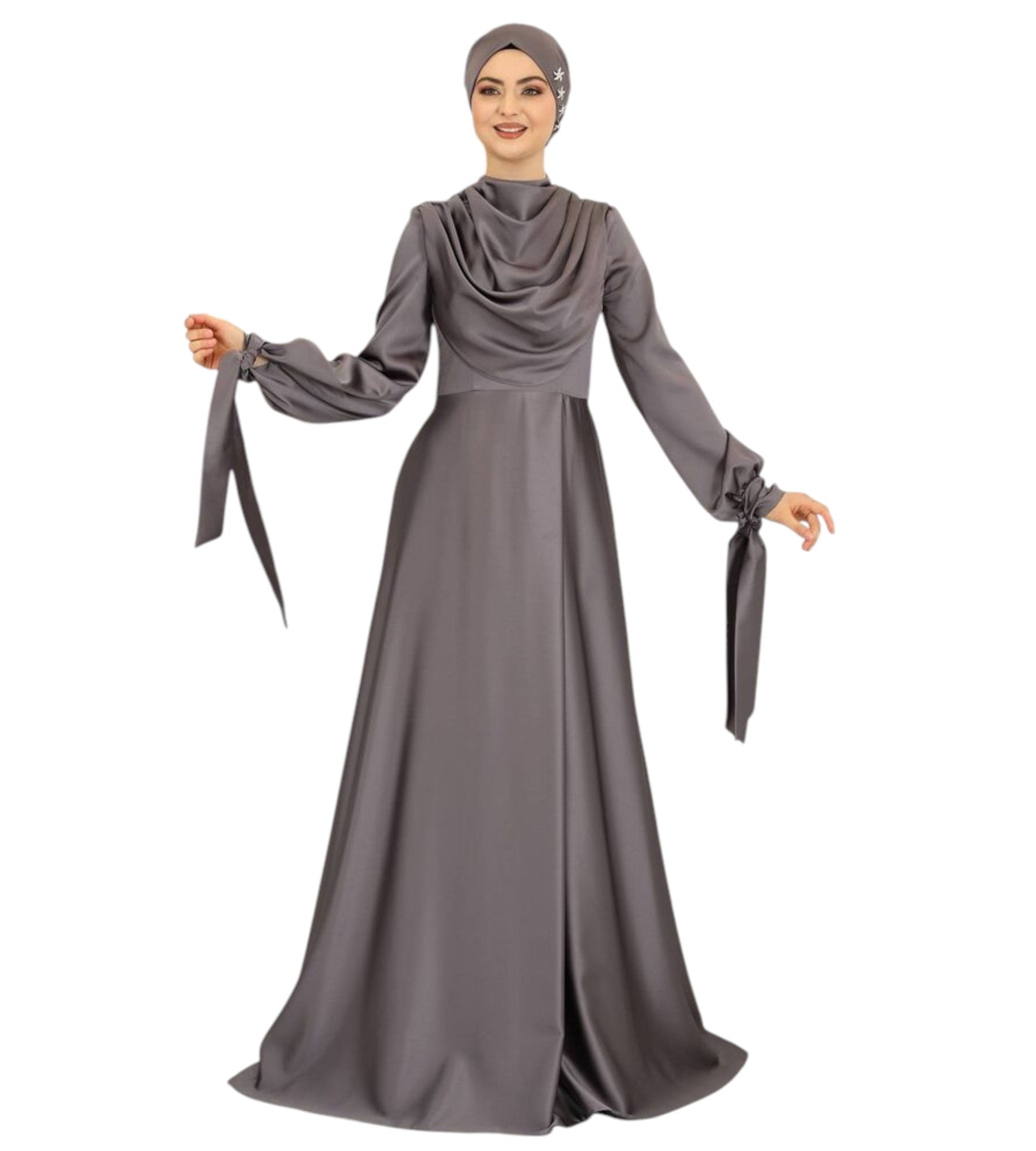 Abendkleid Elegantes Damen Kleid aus Satin - Langärmliges Maxikleid