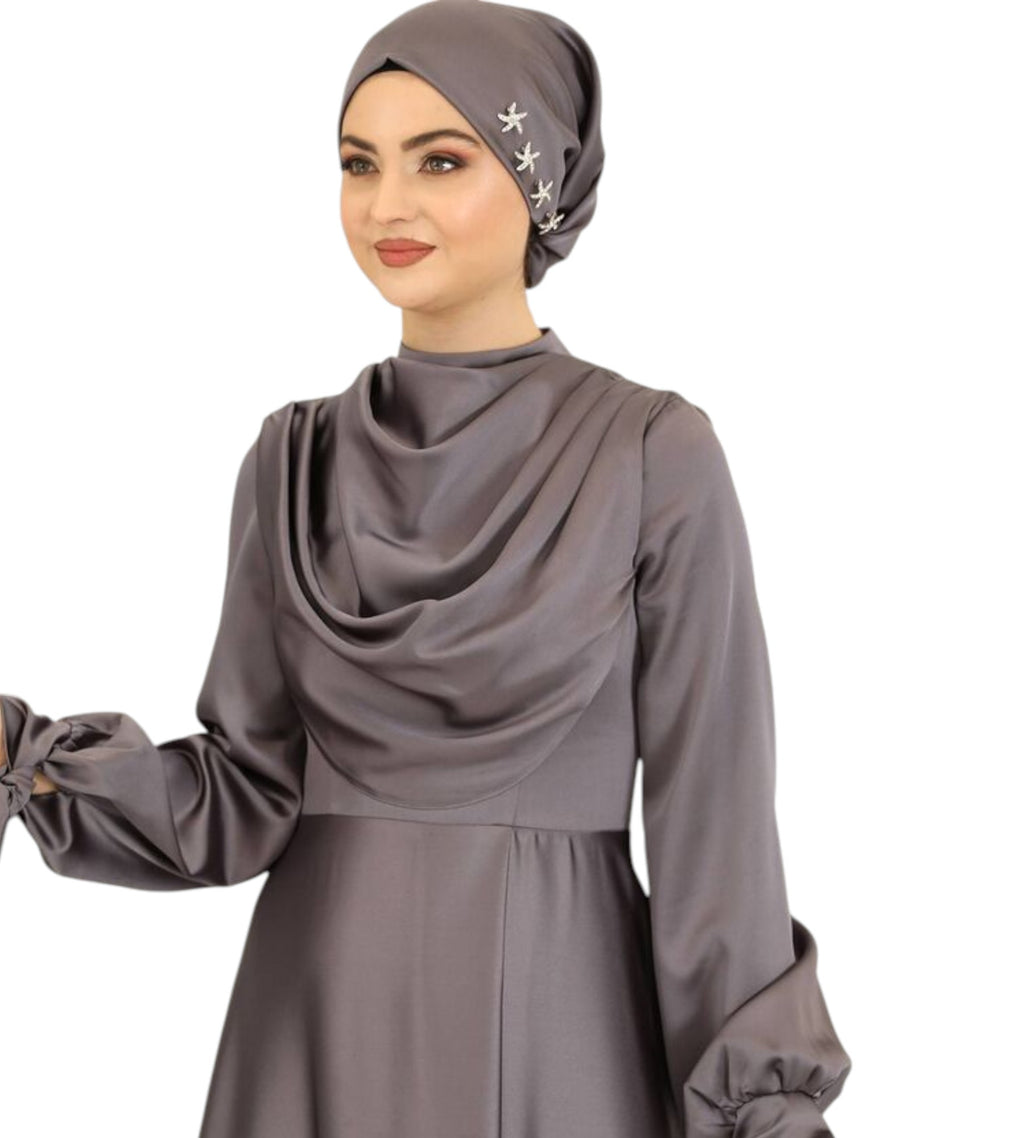 Abendkleid Elegantes Damen Kleid aus Satin - Langärmliges Maxikleid