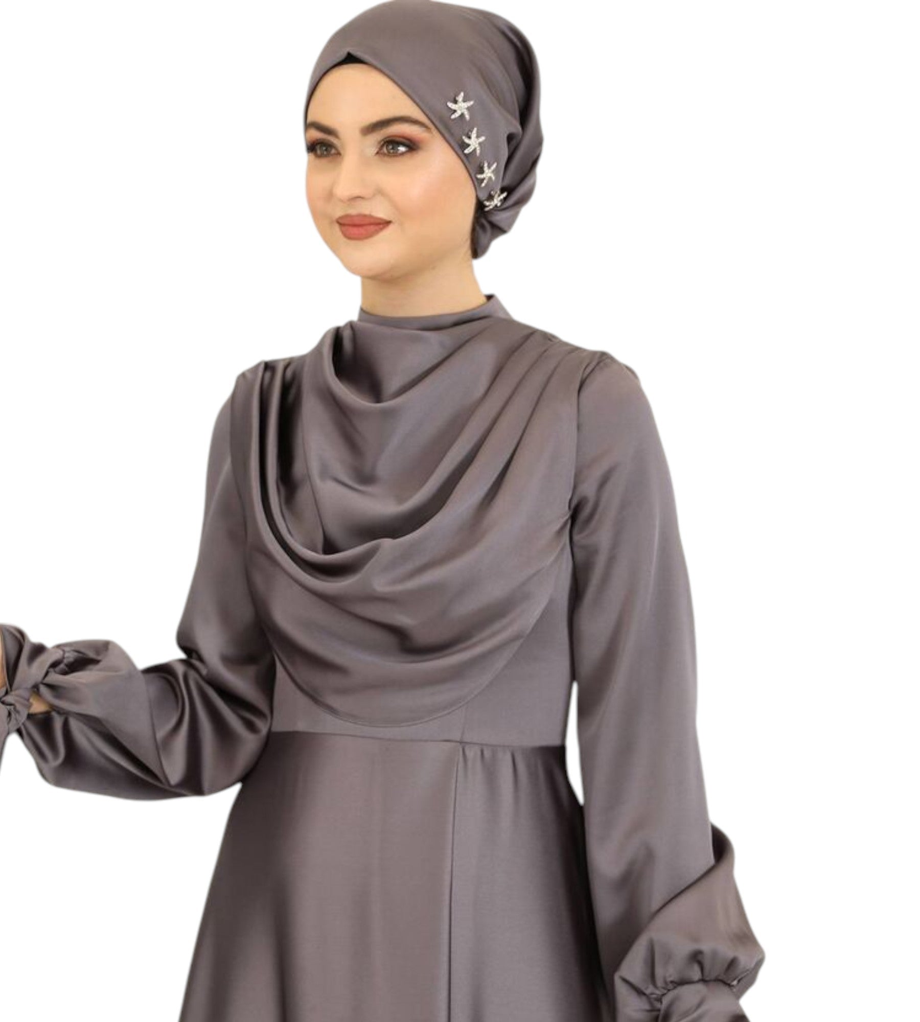 Abendkleid Elegantes Damen Kleid aus Satin - Langärmliges Maxikleid