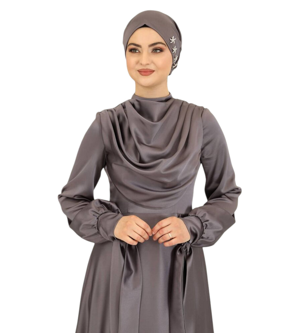 Abendkleid Elegantes Damen Kleid aus Satin - Langärmliges Maxikleid