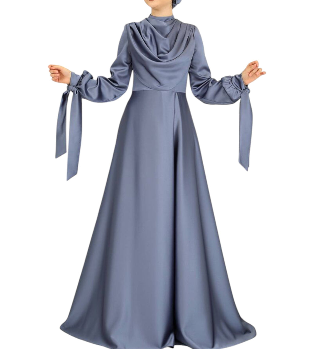 Abendkleid Elegantes Damen Kleid aus Satin - Langärmliges Maxikleid