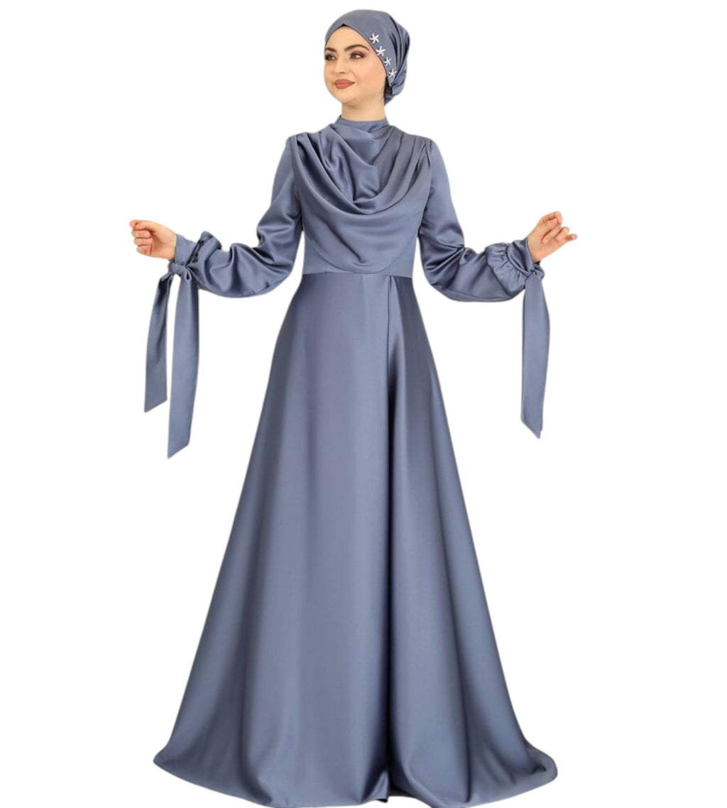 Abendkleid Elegantes Damen Kleid aus Satin - Langärmliges Maxikleid