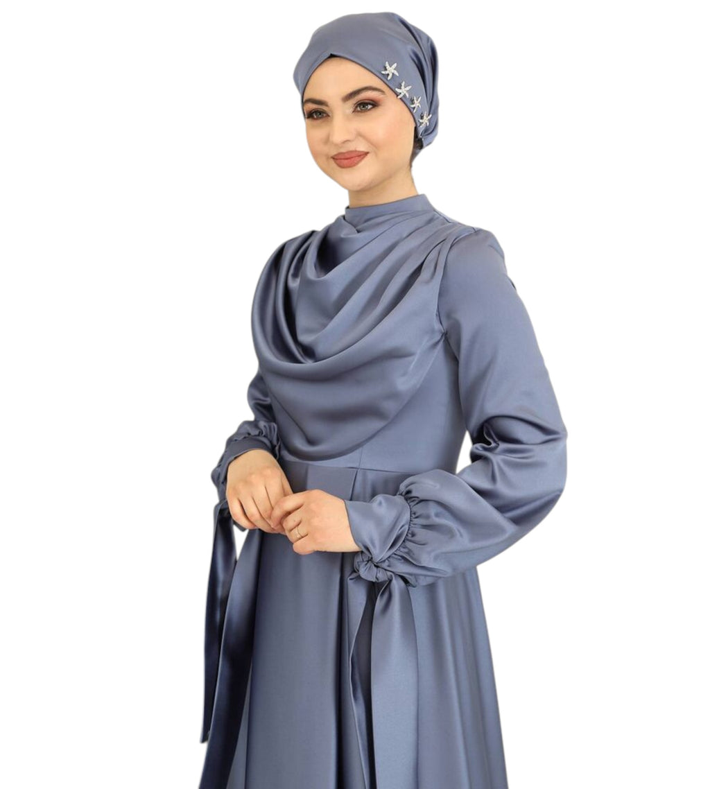 Abendkleid Elegantes Damen Kleid aus Satin - Langärmliges Maxikleid