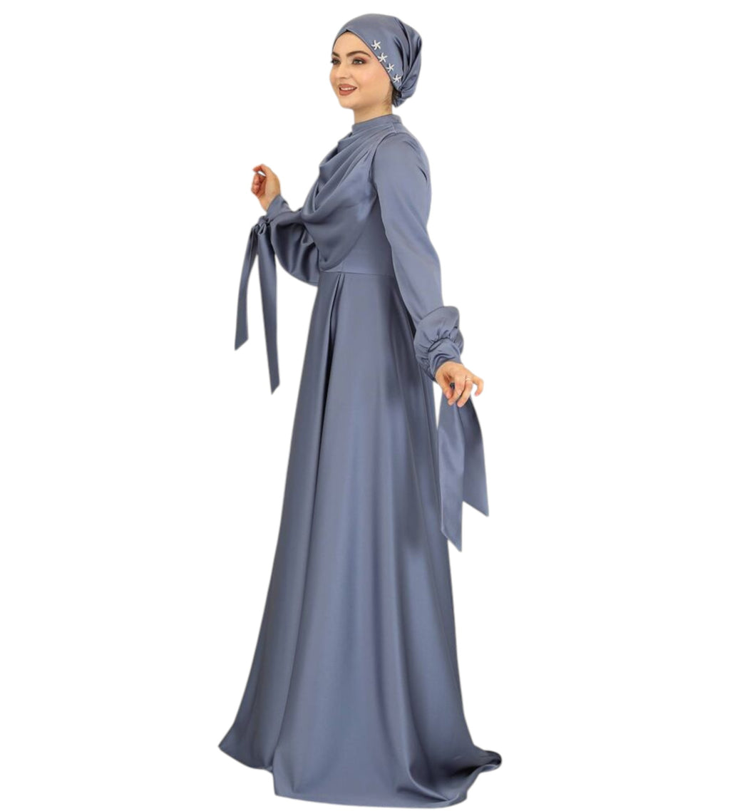 Abendkleid Elegantes Damen Kleid aus Satin - Langärmliges Maxikleid