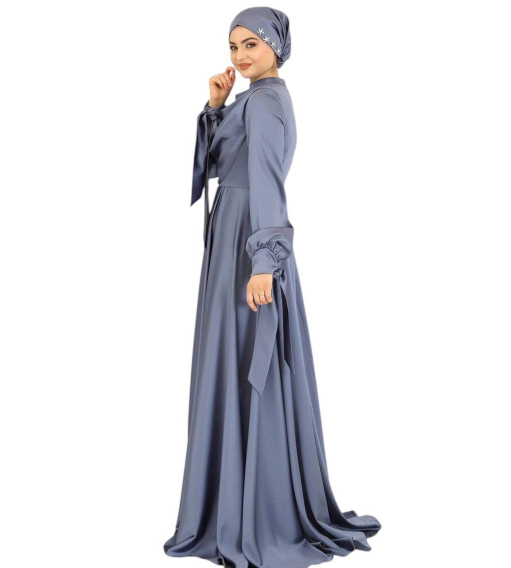 Abendkleid Elegantes Damen Kleid aus Satin - Langärmliges Maxikleid