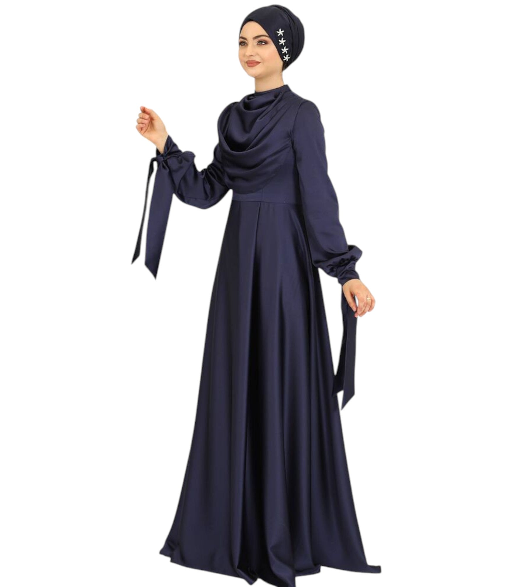 Abendkleid Elegantes Damen Kleid aus Satin - Langärmliges Maxikleid