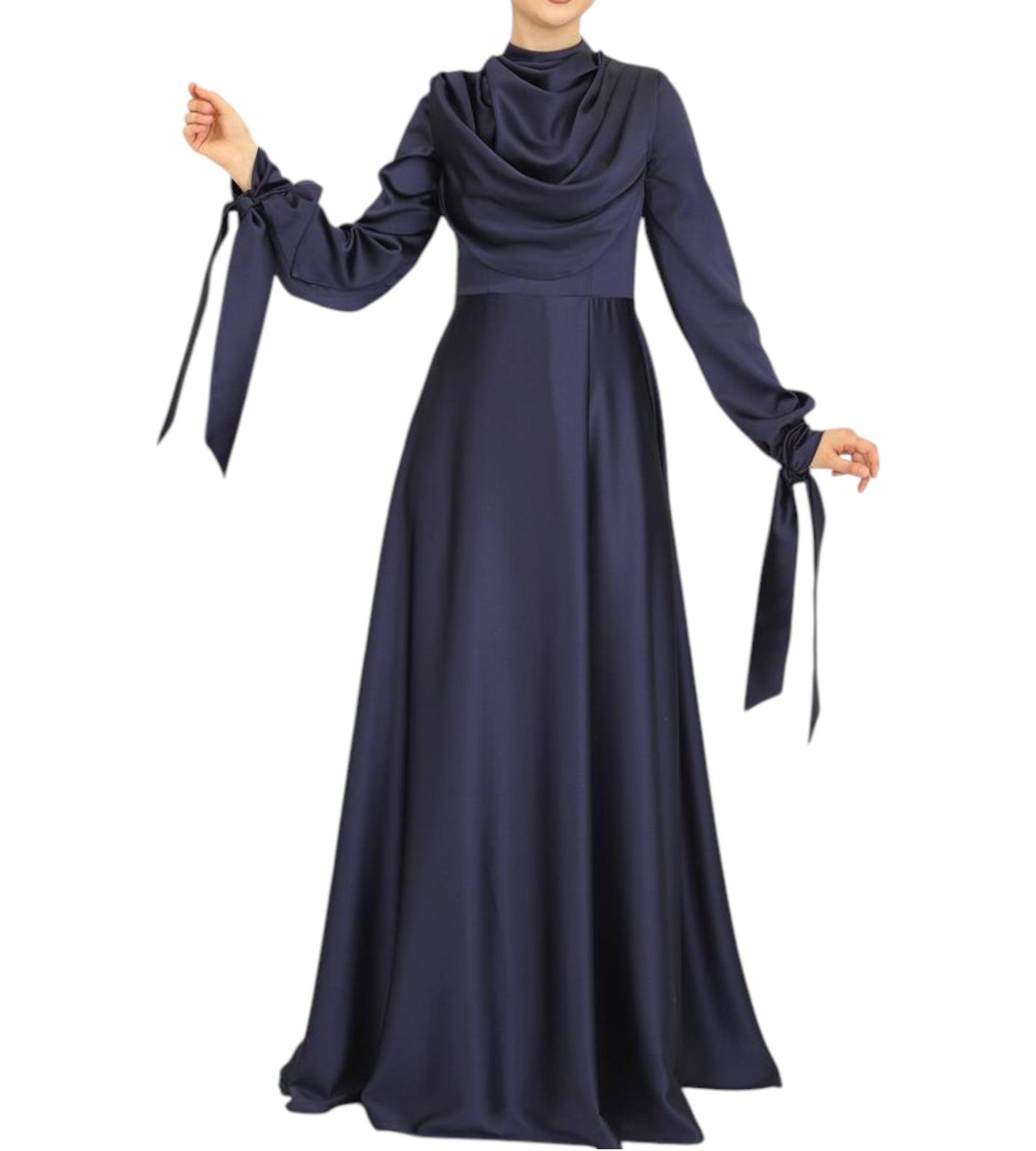 Abendkleid Elegantes Damen Kleid aus Satin - Langärmliges Maxikleid