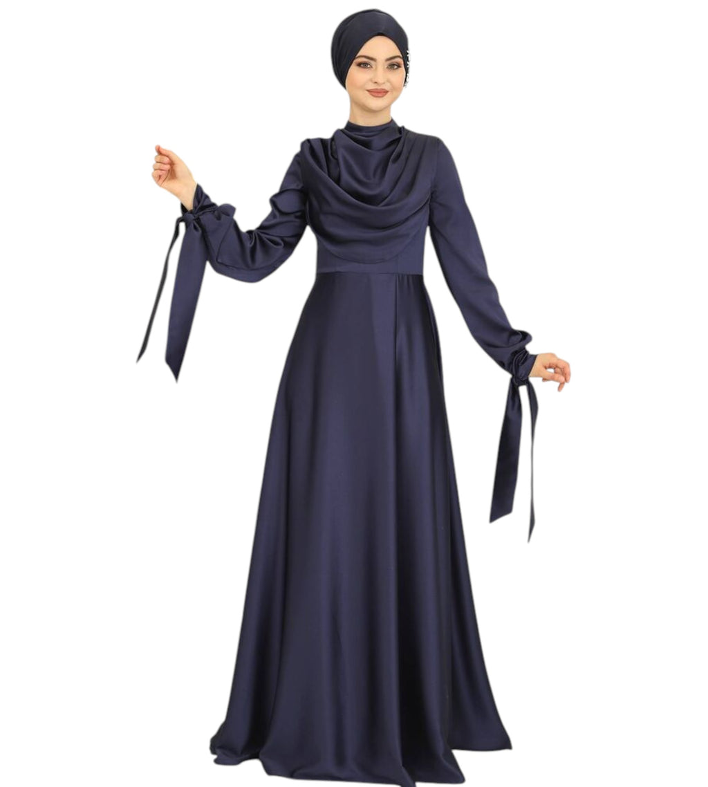 Abendkleid Elegantes Damen Kleid aus Satin - Langärmliges Maxikleid