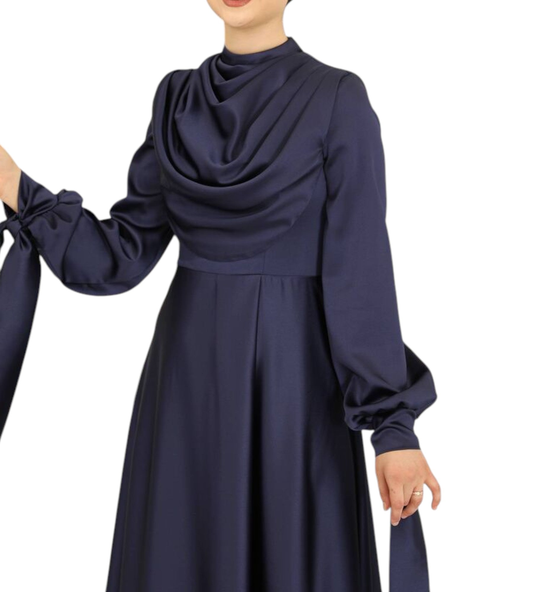 Abendkleid Elegantes Damen Kleid aus Satin - Langärmliges Maxikleid
