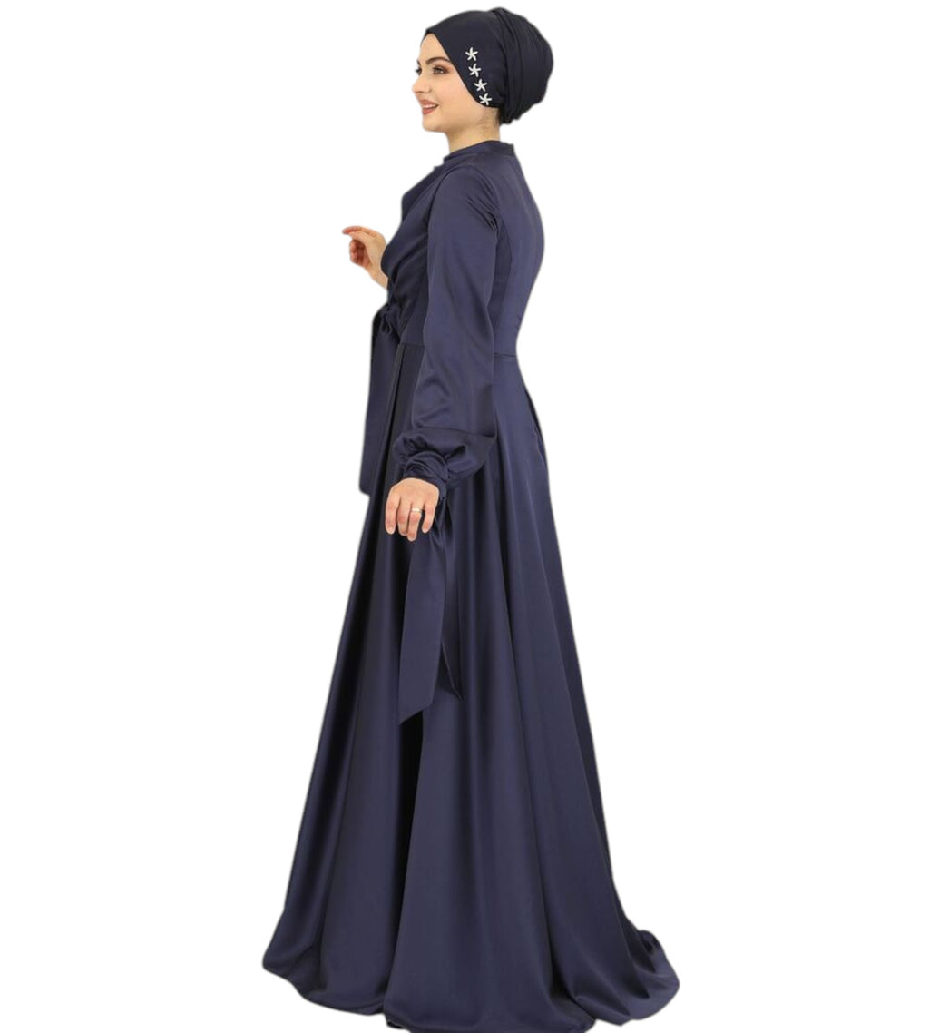 Abendkleid Elegantes Damen Kleid aus Satin - Langärmliges Maxikleid