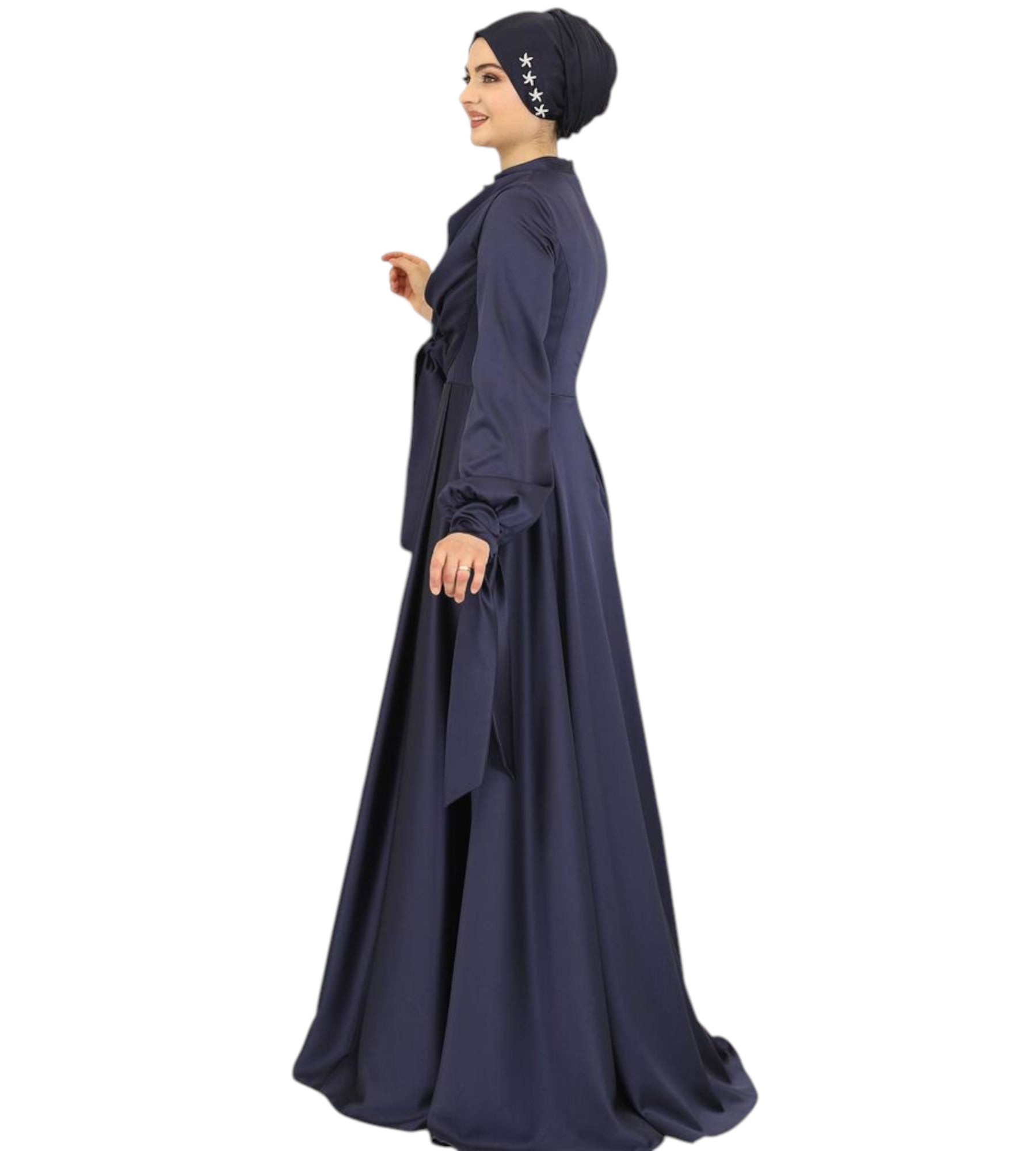 Abendkleid Elegantes Damen Kleid aus Satin - Langärmliges Maxikleid