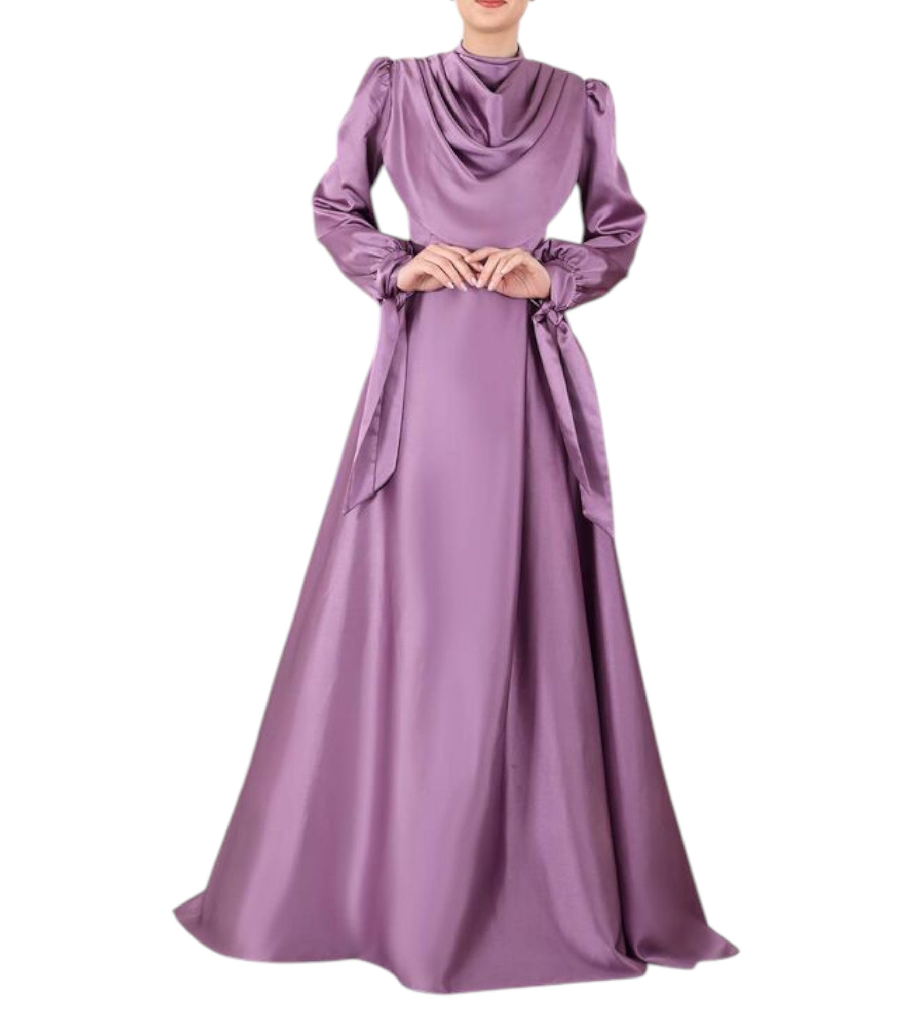Abendkleid Elegantes Damen Kleid aus Satin - Langärmliges Maxikleid