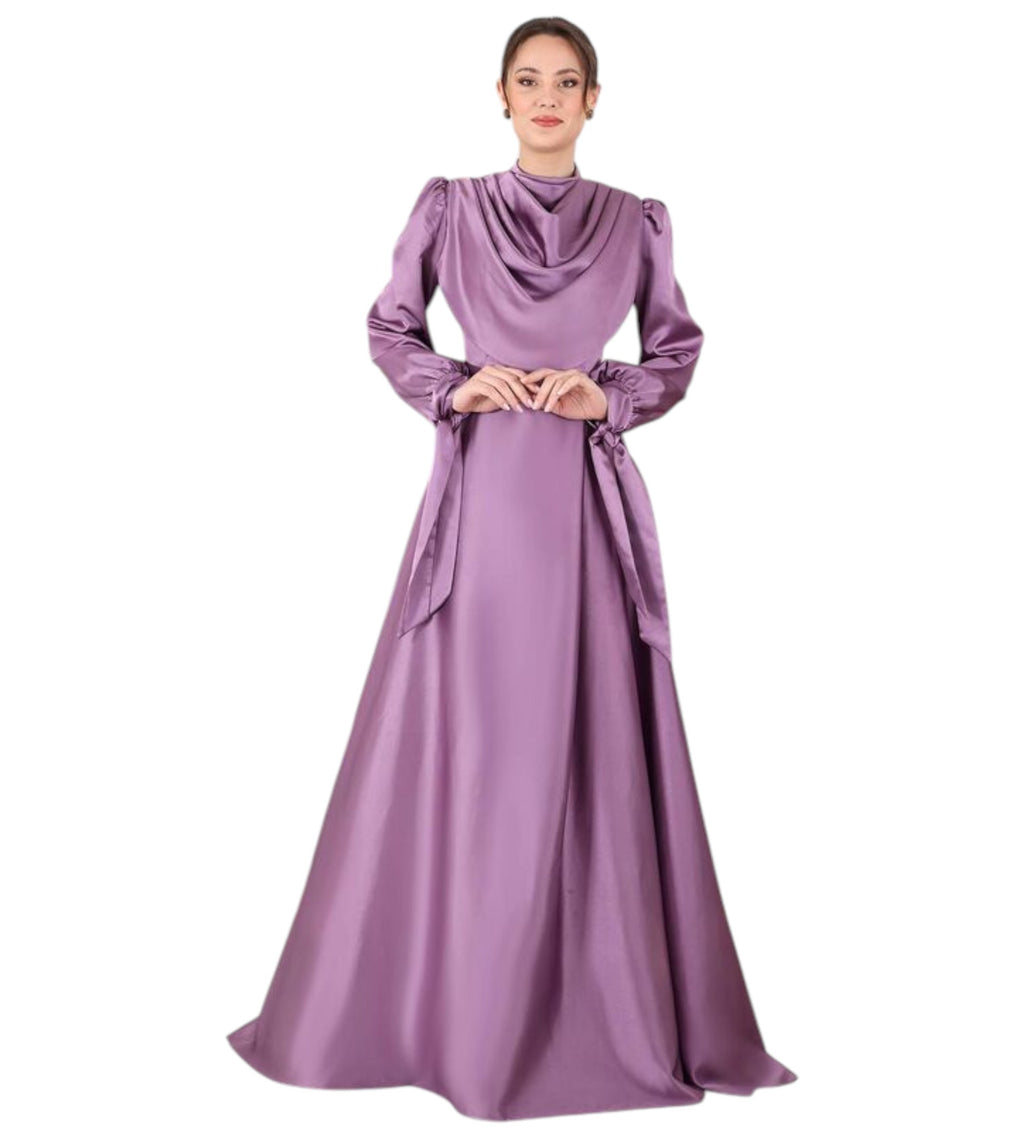 Abendkleid Elegantes Damen Kleid aus Satin - Langärmliges Maxikleid