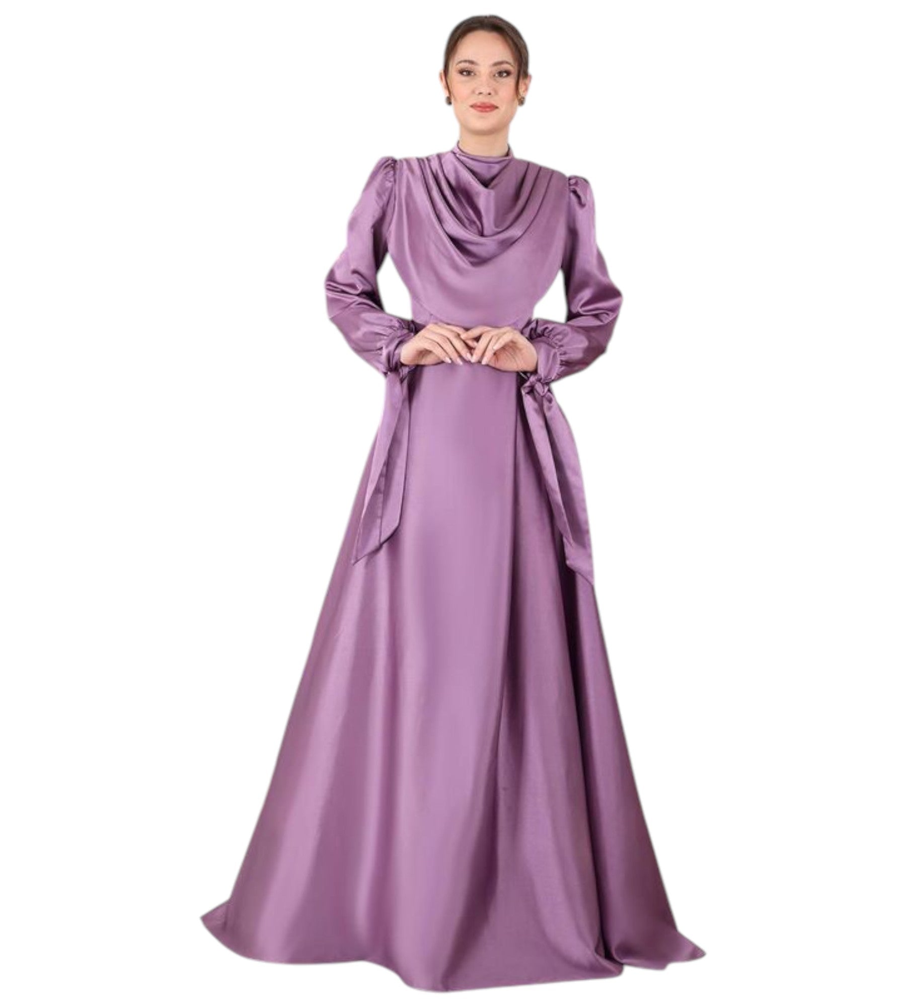 Abendkleid Elegantes Damen Kleid aus Satin - Langärmliges Maxikleid