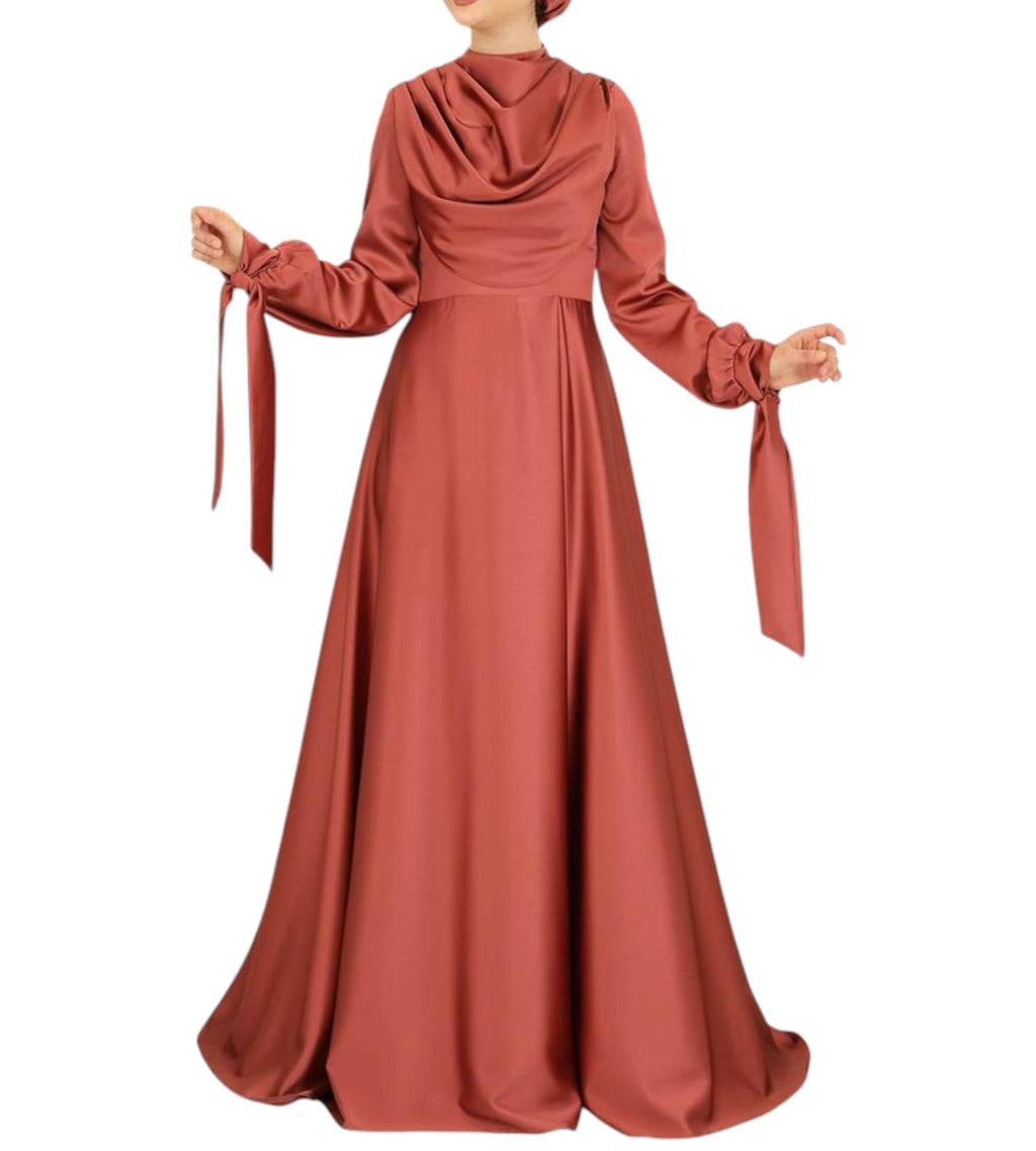 Abendkleid Elegantes Damen Kleid aus Satin - Langärmliges Maxikleid