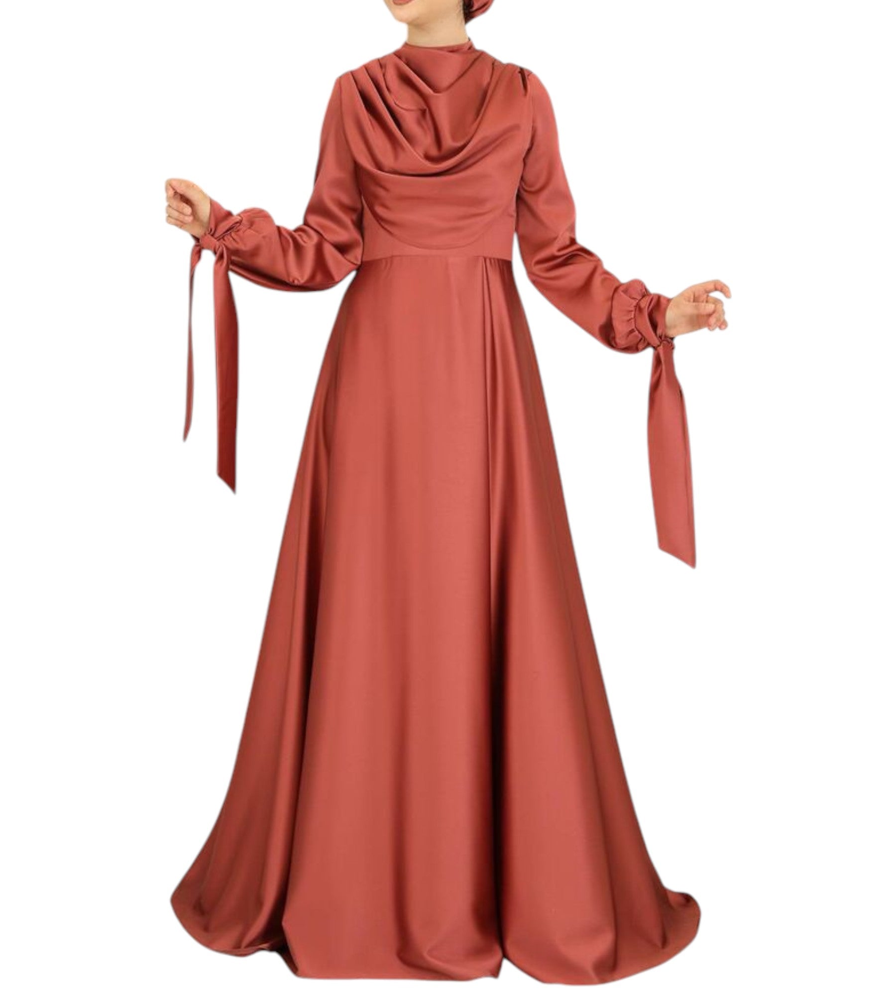Abendkleid Elegantes Damen Kleid aus Satin - Langärmliges Maxikleid