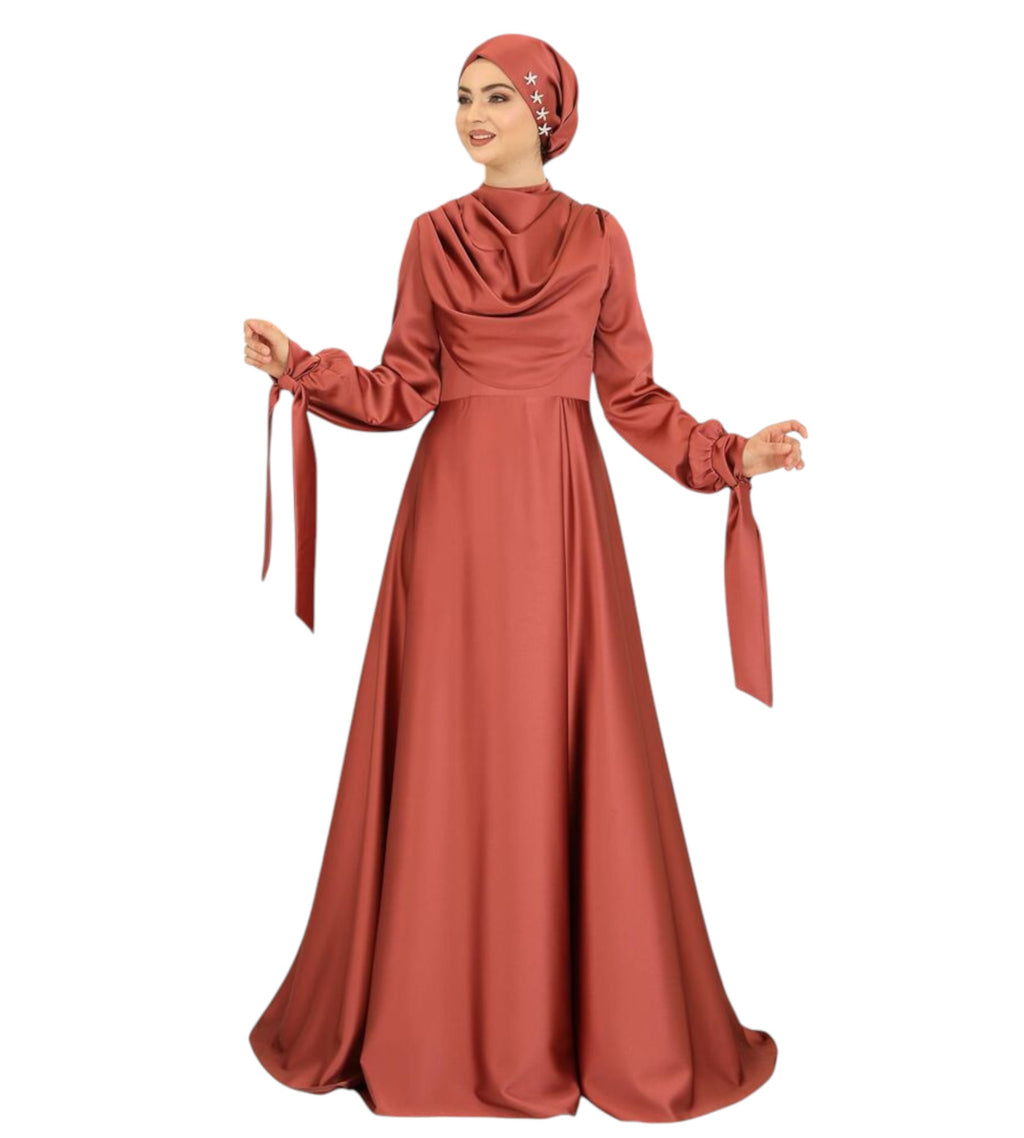 Abendkleid Elegantes Damen Kleid aus Satin - Langärmliges Maxikleid