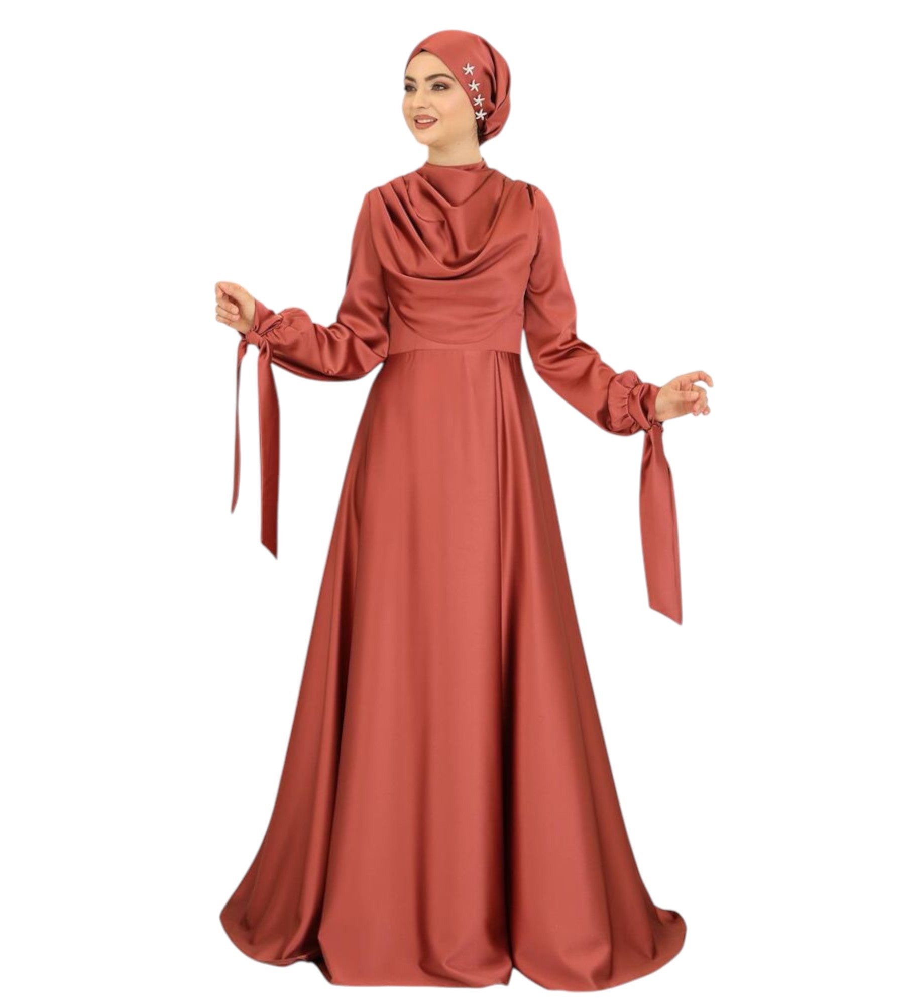 Abendkleid Elegantes Damen Kleid aus Satin - Langärmliges Maxikleid