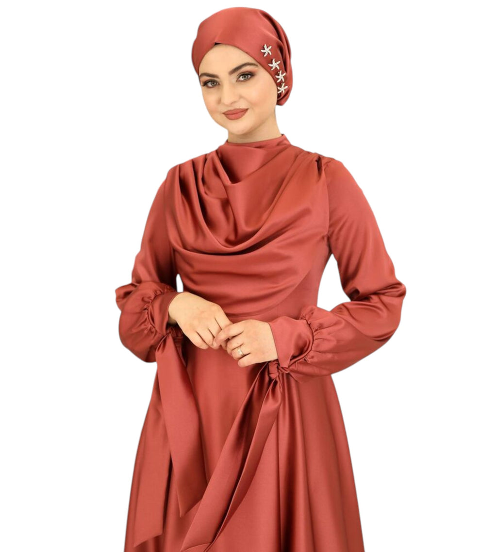 Abendkleid Elegantes Damen Kleid aus Satin - Langärmliges Maxikleid