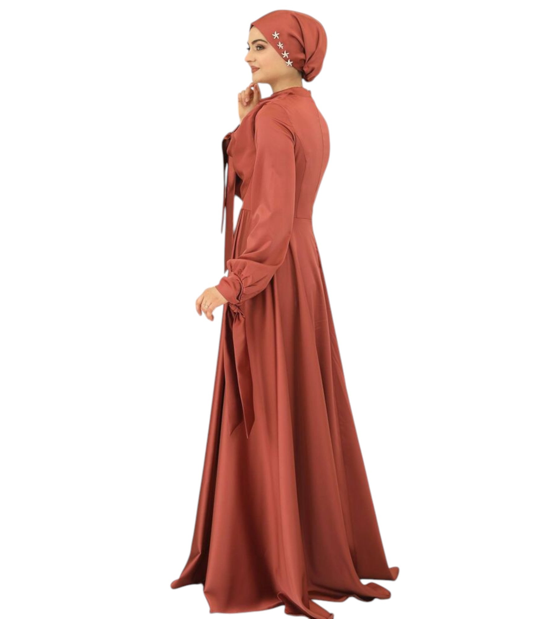 Abendkleid Elegantes Damen Kleid aus Satin - Langärmliges Maxikleid