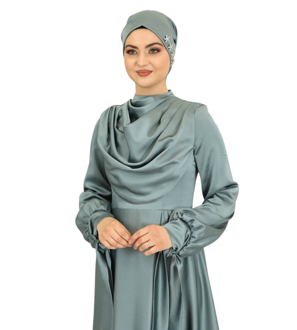 Abendkleid Elegantes Damen Kleid aus Satin - Langärmliges Maxikleid