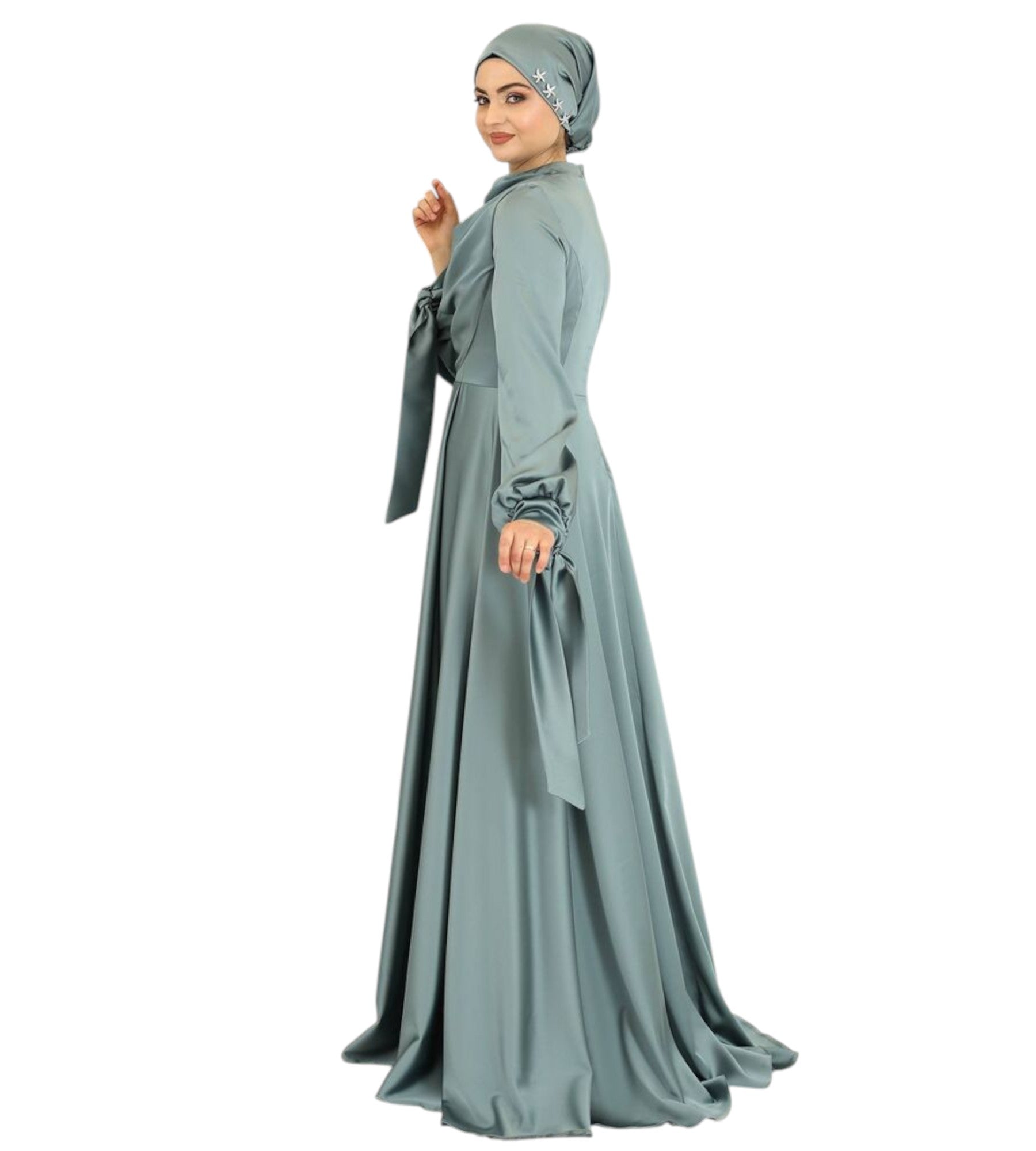 Abendkleid Elegantes Damen Kleid aus Satin - Langärmliges Maxikleid