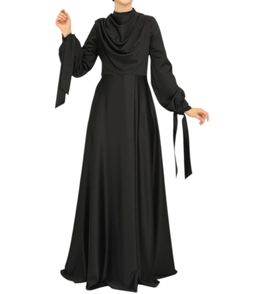 Abendkleid Elegantes Damen Kleid aus Satin - Langärmliges Maxikleid