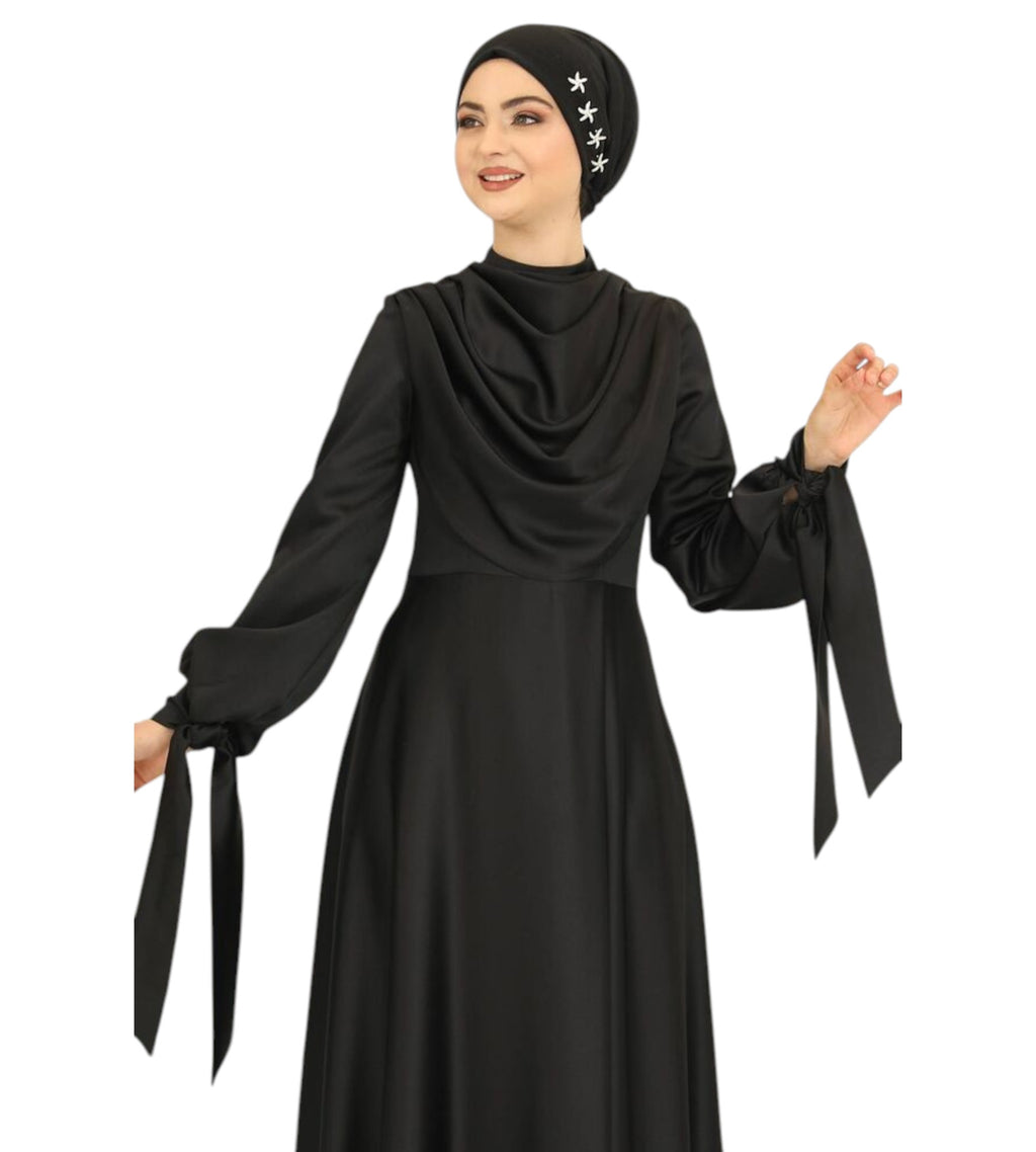 Abendkleid Elegantes Damen Kleid aus Satin - Langärmliges Maxikleid