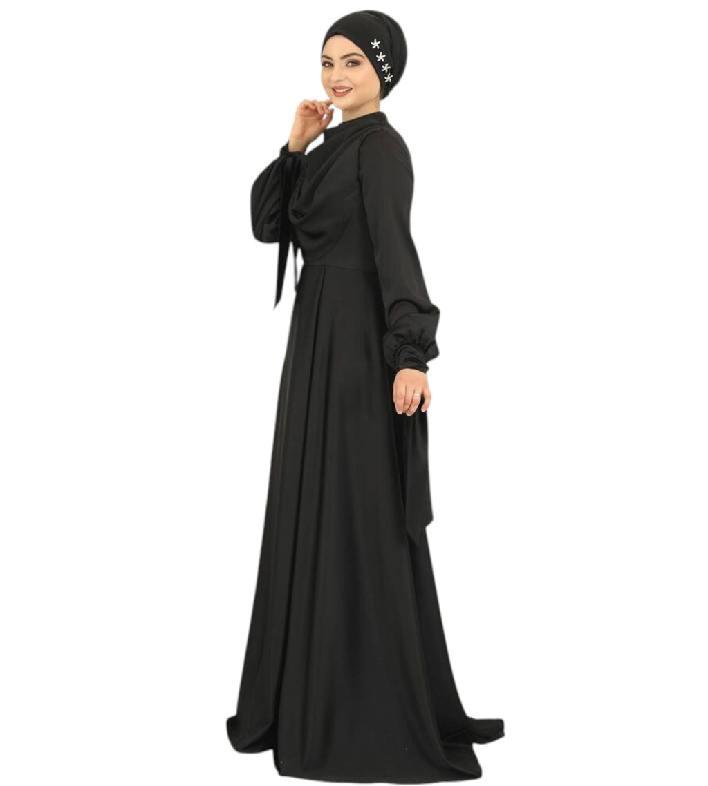 Abendkleid Elegantes Damen Kleid aus Satin - Langärmliges Maxikleid