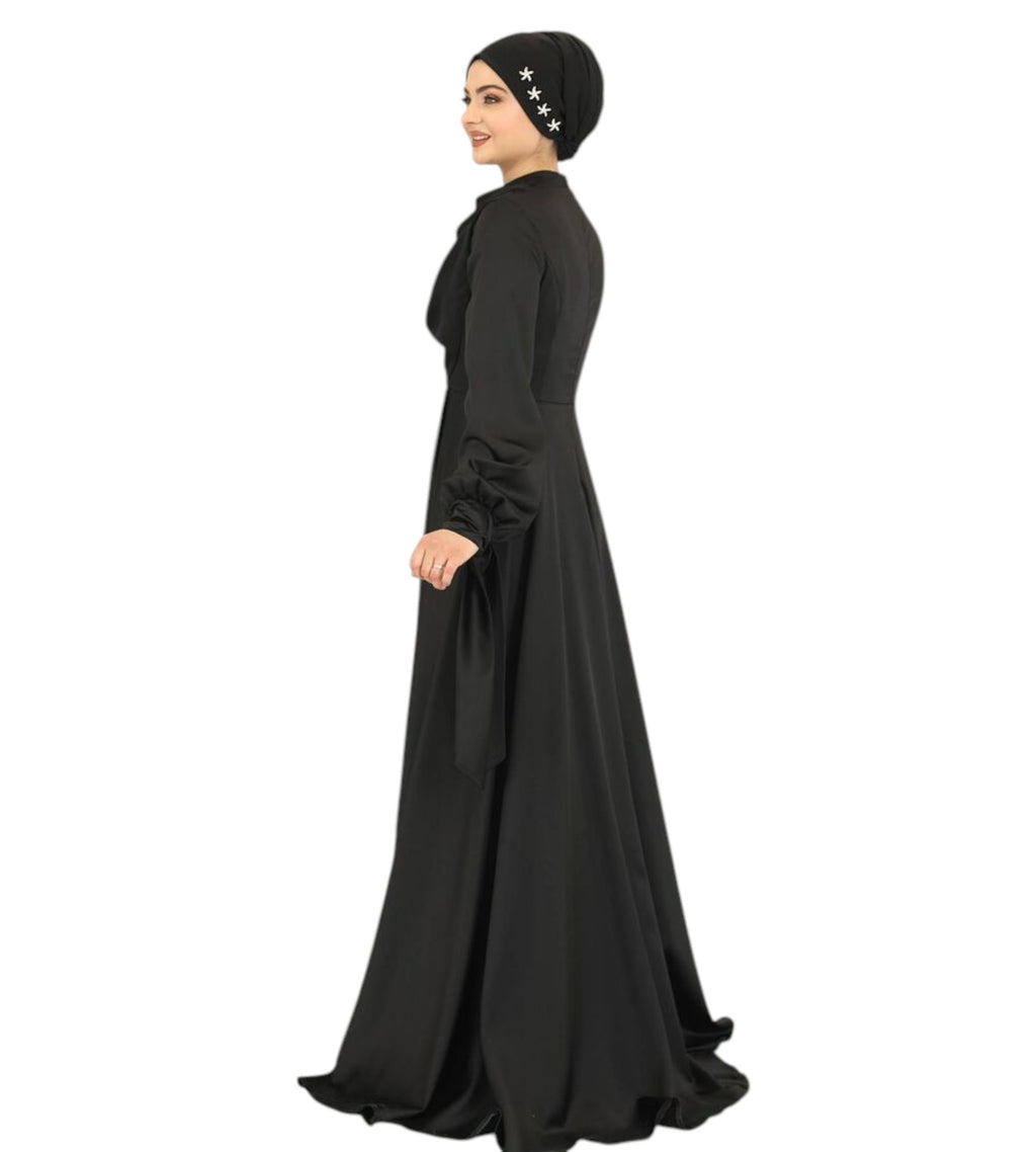 Abendkleid Elegantes Damen Kleid aus Satin - Langärmliges Maxikleid