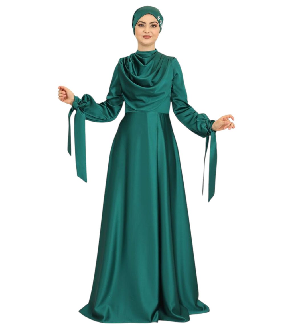 Abendkleid Elegantes Damen Kleid aus Satin - Langärmliges Maxikleid