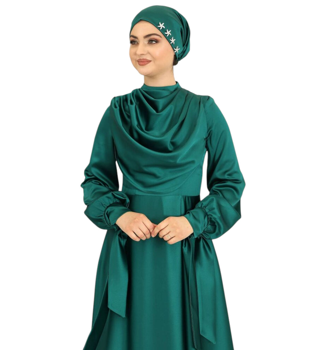 Abendkleid Elegantes Damen Kleid aus Satin - Langärmliges Maxikleid