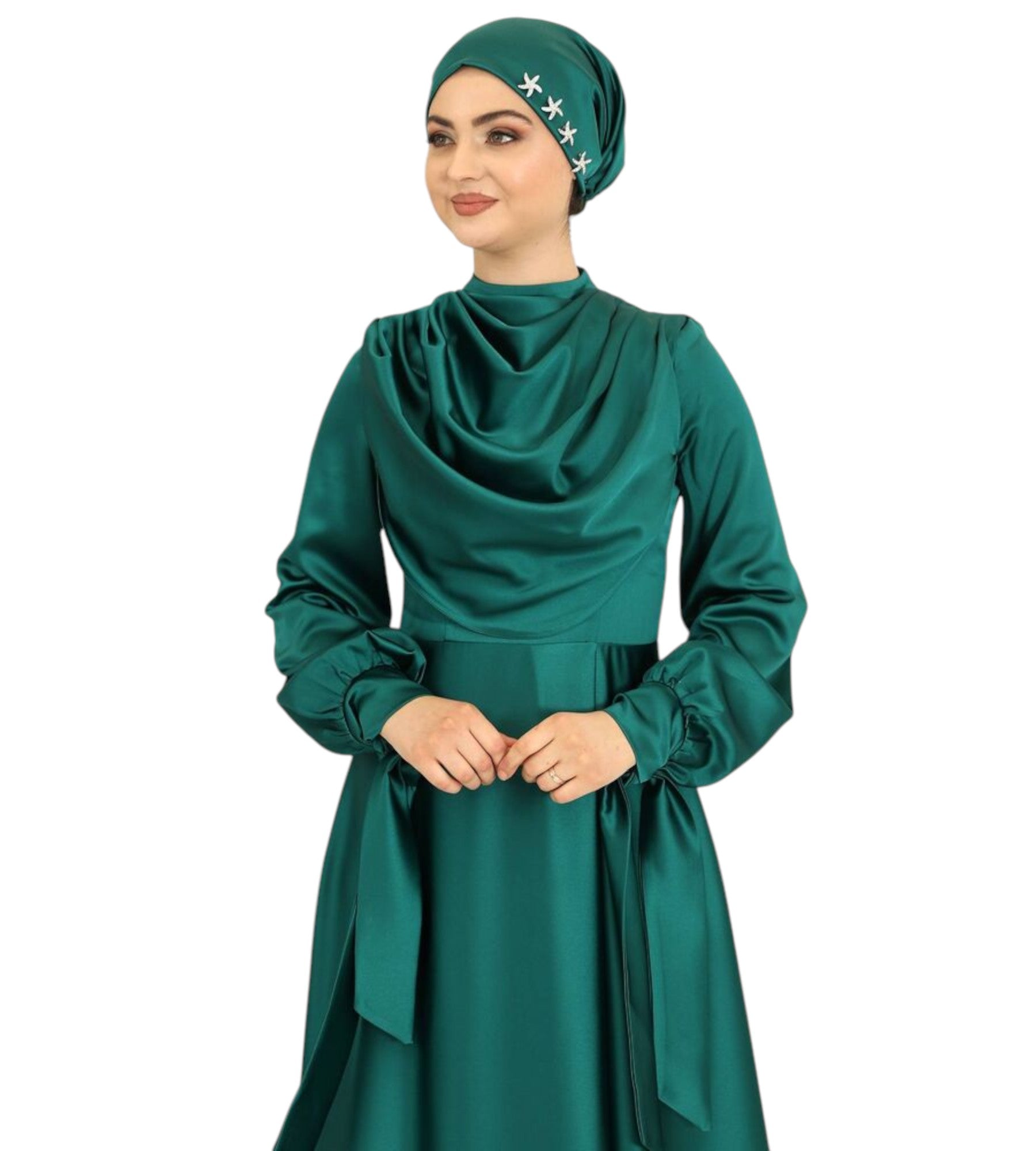 Abendkleid Elegantes Damen Kleid aus Satin - Langärmliges Maxikleid