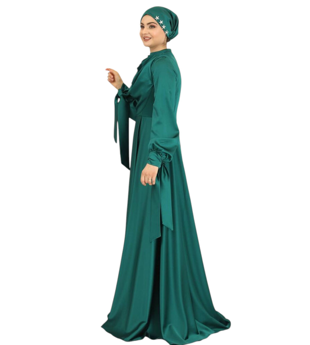 Abendkleid Elegantes Damen Kleid aus Satin - Langärmliges Maxikleid