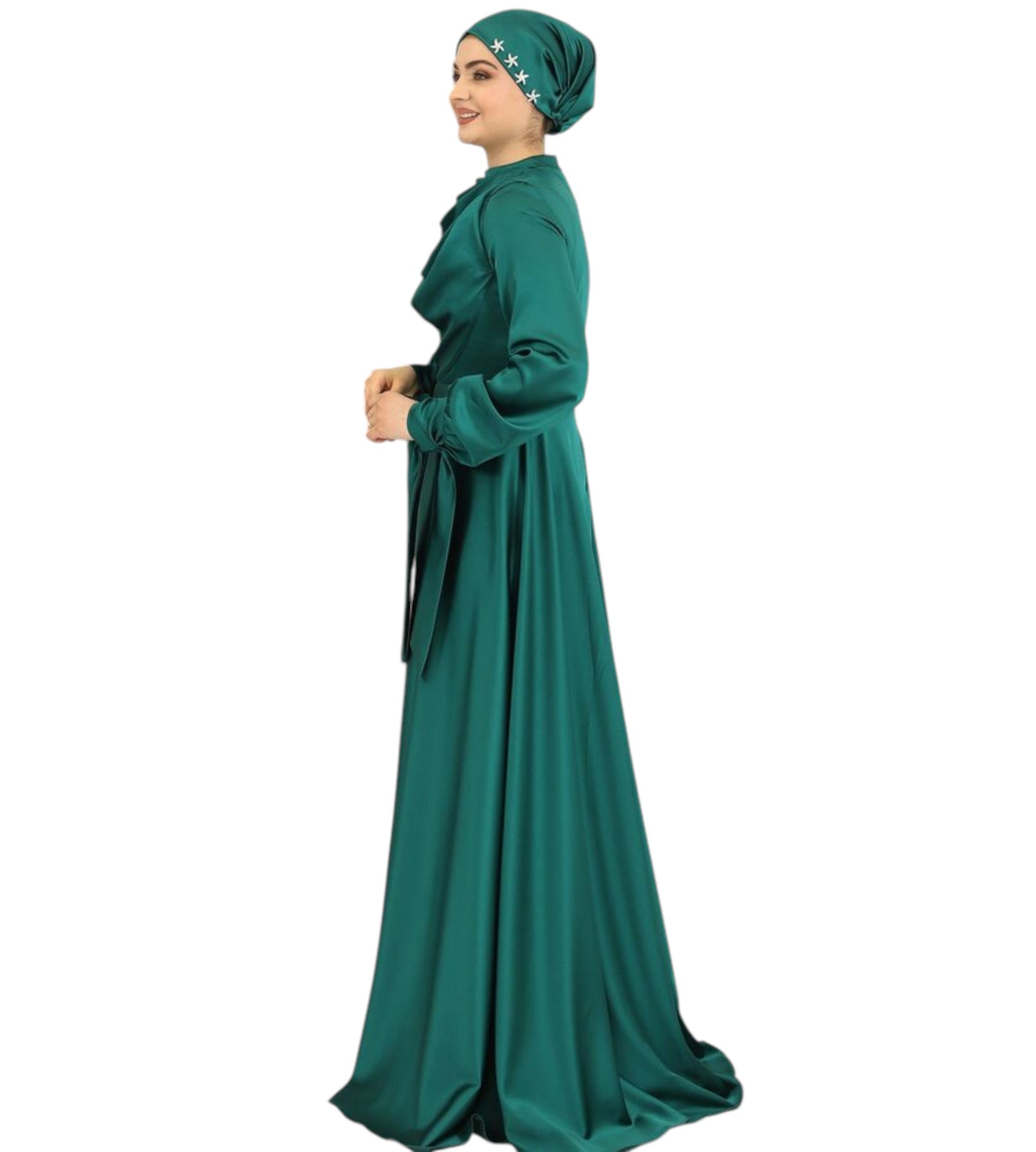 Abendkleid Elegantes Damen Kleid aus Satin - Langärmliges Maxikleid