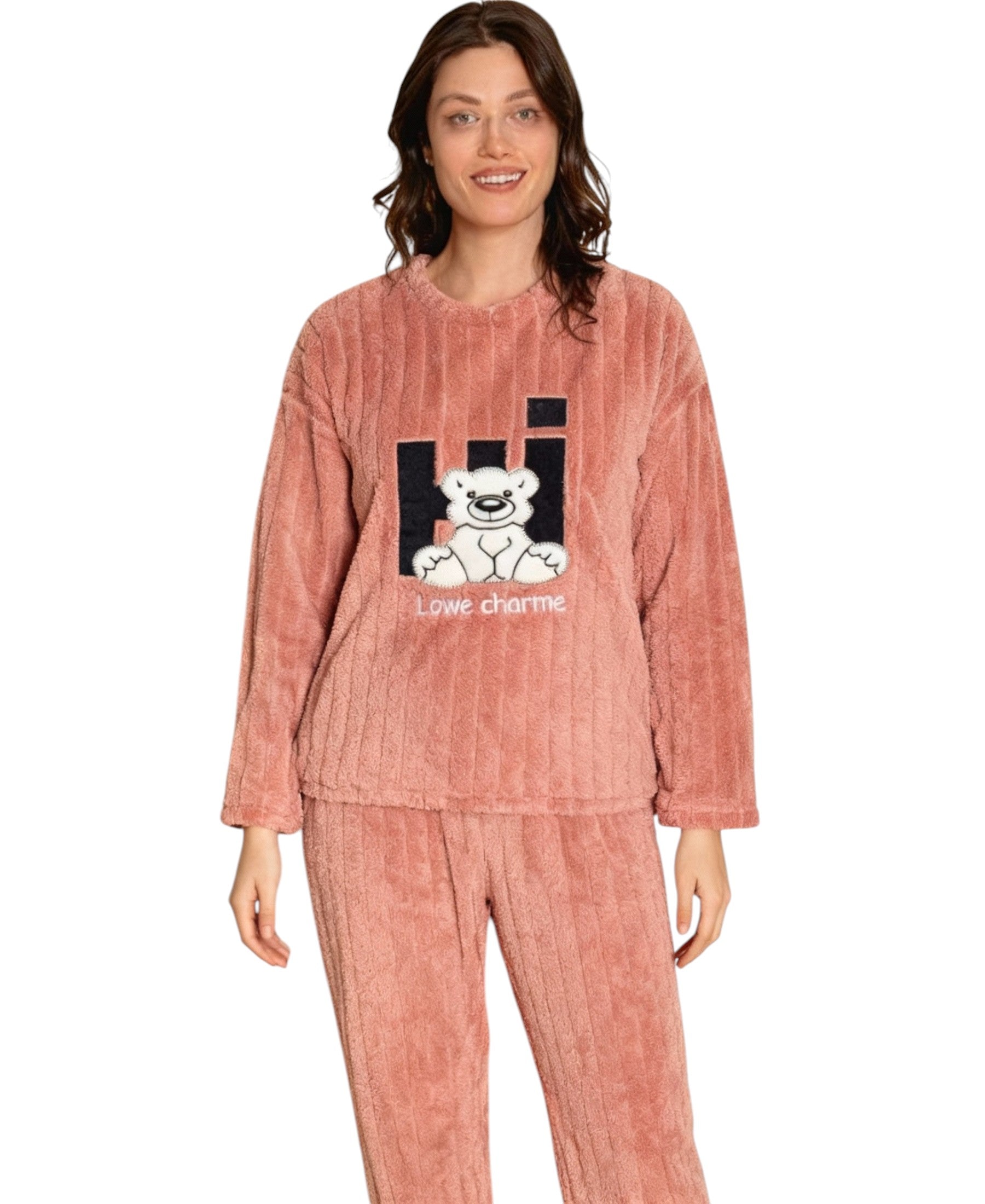 Hausanzug Plüsch Pyjama Damen Winter Schlafanzug 4 Designs