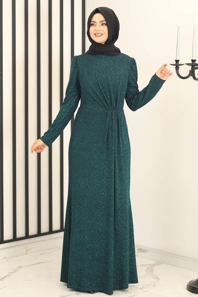 Abendkleid schimmerndes Kleid mit gesmokter Taille Abiye Abaya Hijab Mode