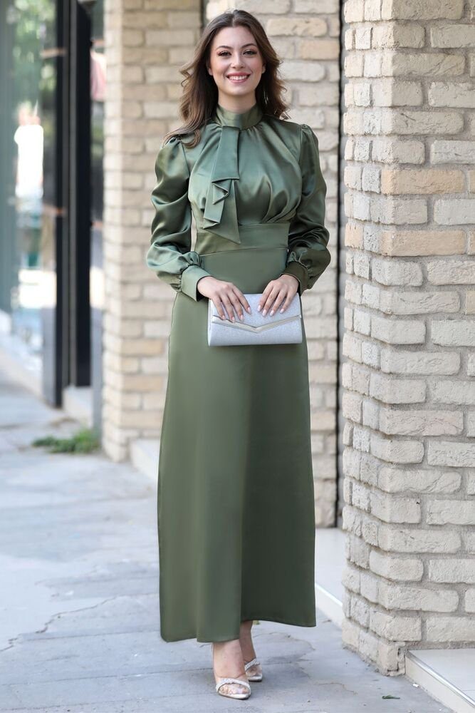 Abendkleid Elegantes langärmliges Damen Maxikleid aus Satin - Modest Fashion