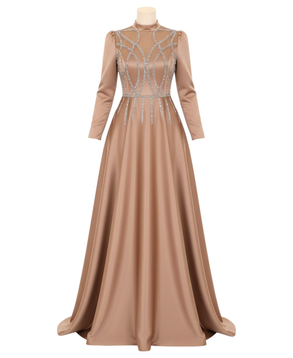 Satinkleid Maxikleid in Satinoptik mit Schmucksteinbesatz - Modest Fashion Abiye