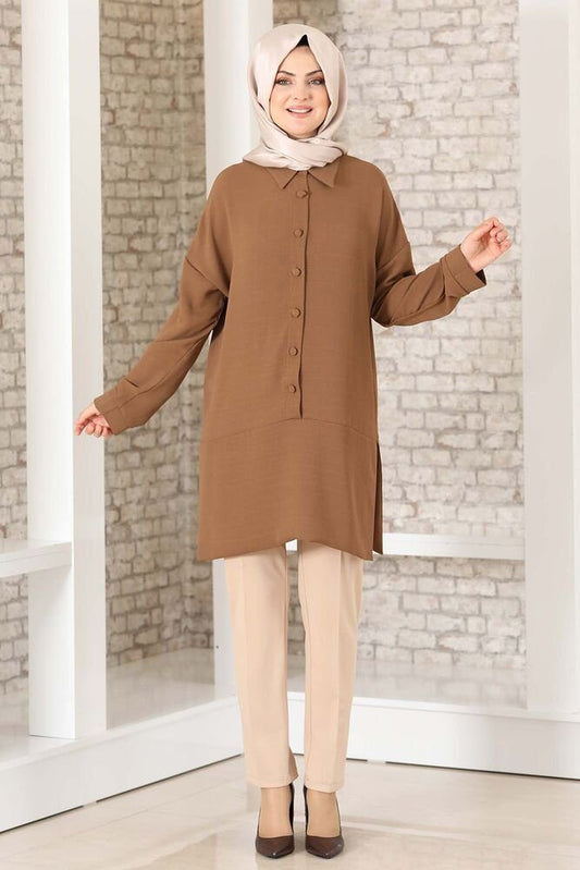 Longtunika Lockere Hijab-Tunika mit Knopfdetail Damen Tunika (SALAS TUNIK)