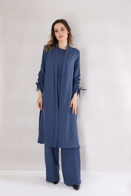 Blusenkimono Damen Oversize-Kimono in Leinenoptik - Ärmel mit Tunnel-Detail