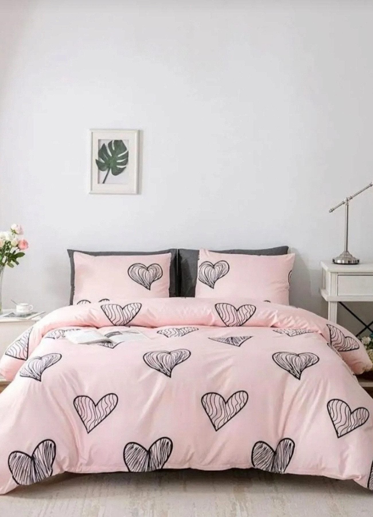 Bettwäsche Set 200x220, Rosa mit Herzen, Ranforce 80% Baumwolle, Wendedesign Einheitsgröße rosa