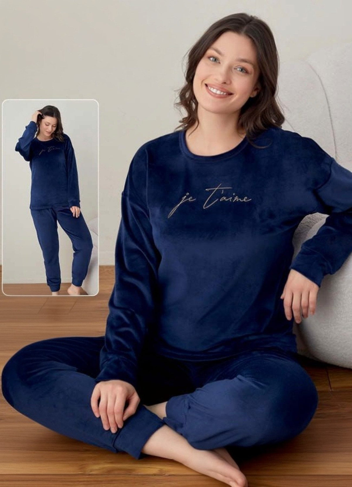 Schlafanzug Hausanzug aus 100% Samt Baumwolle- Damen Pyjama für Herbst & Winter