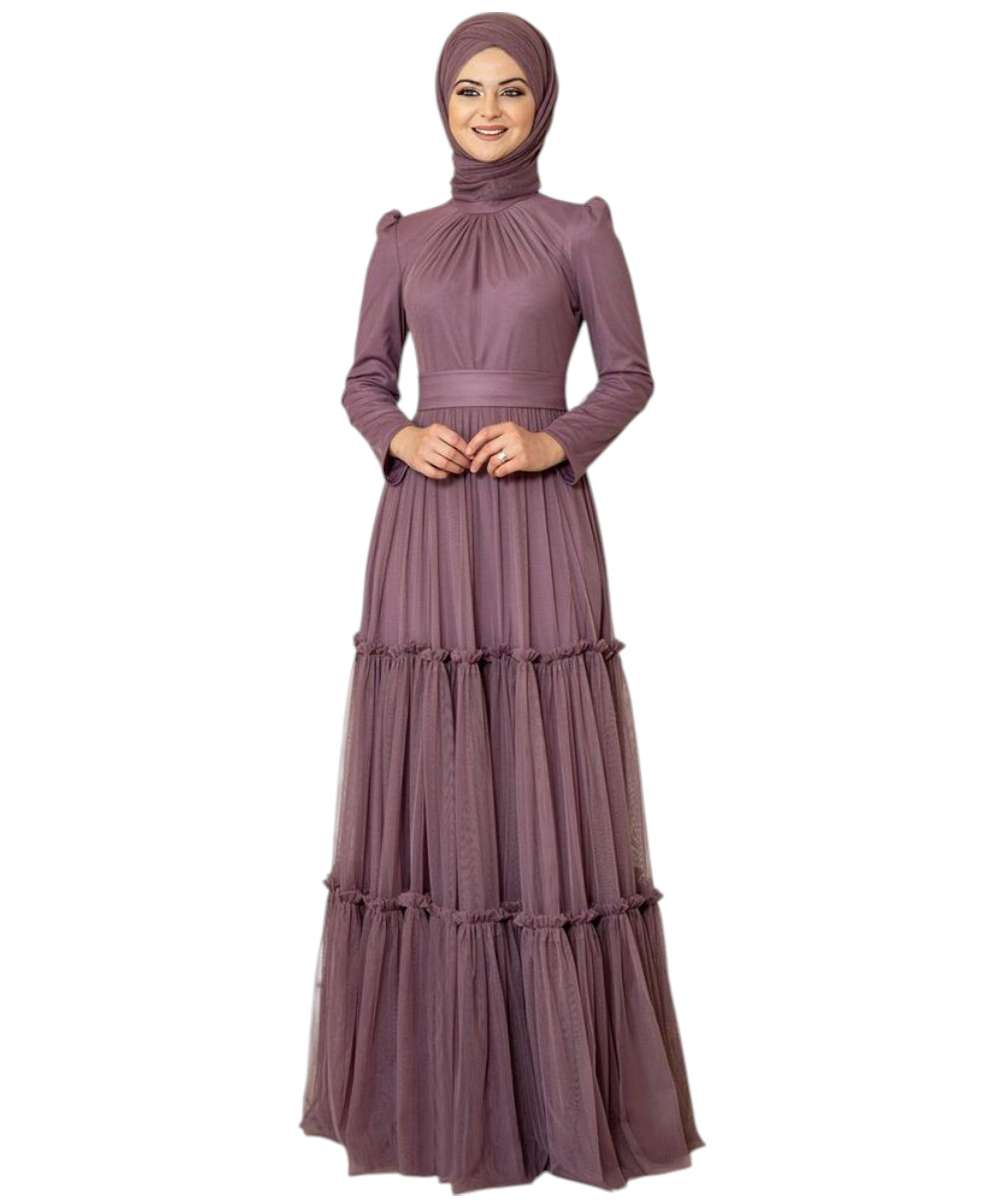 Abendkleid Tüllkleid mit Rüschenrock Hijab Kleid Abiye Abaya Maxikleid