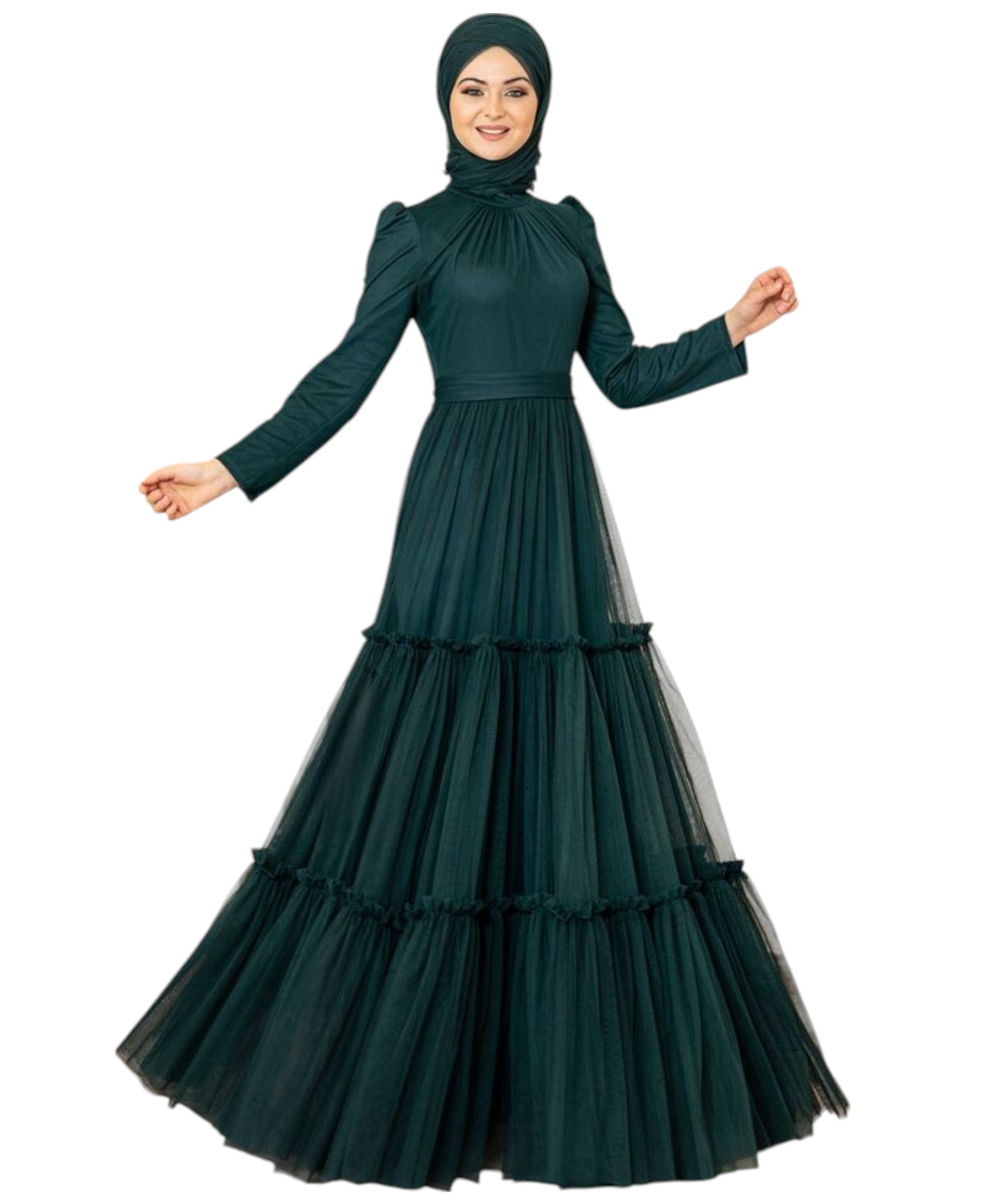 Abendkleid Tüllkleid mit Rüschenrock Hijab Kleid Abiye Abaya Maxikleid