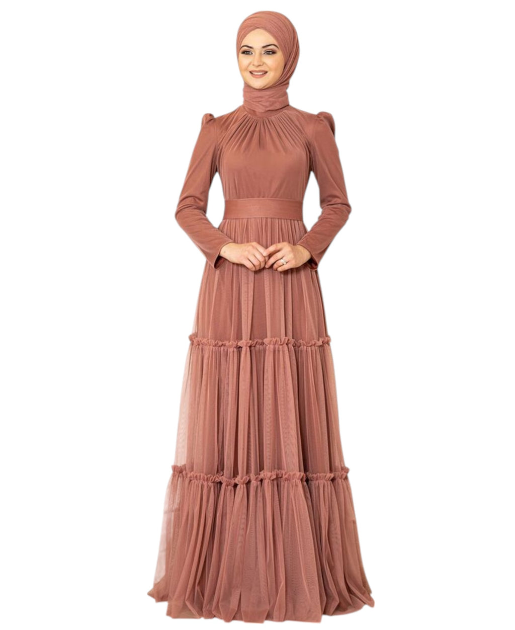 Abendkleid Tüllkleid mit Rüschenrock Hijab Kleid Abiye Abaya Maxikleid
