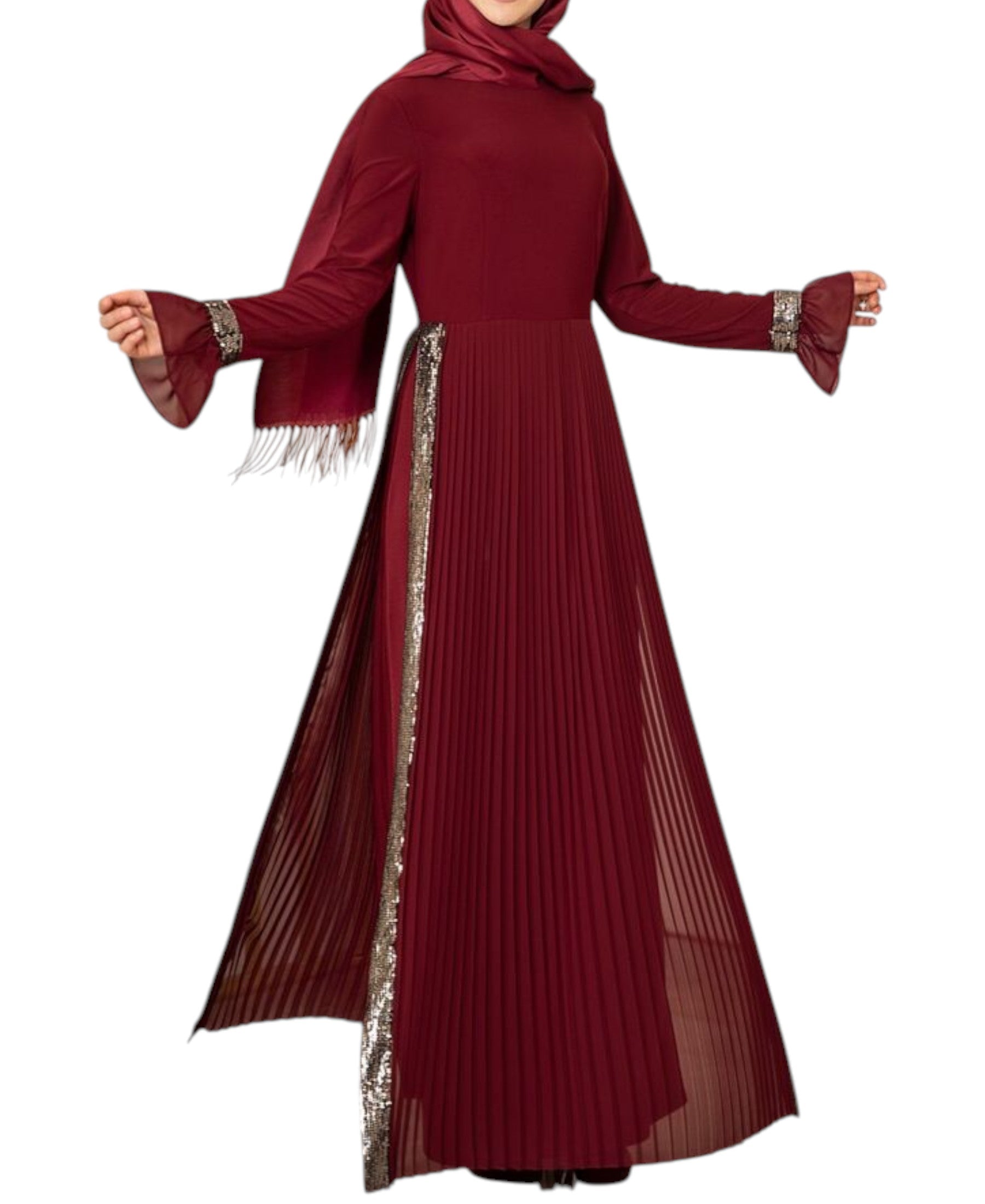 Maxikleid Damen Hijab Abendkleid mit Pailletten Modest Abiye Abaya (EYLÜL)