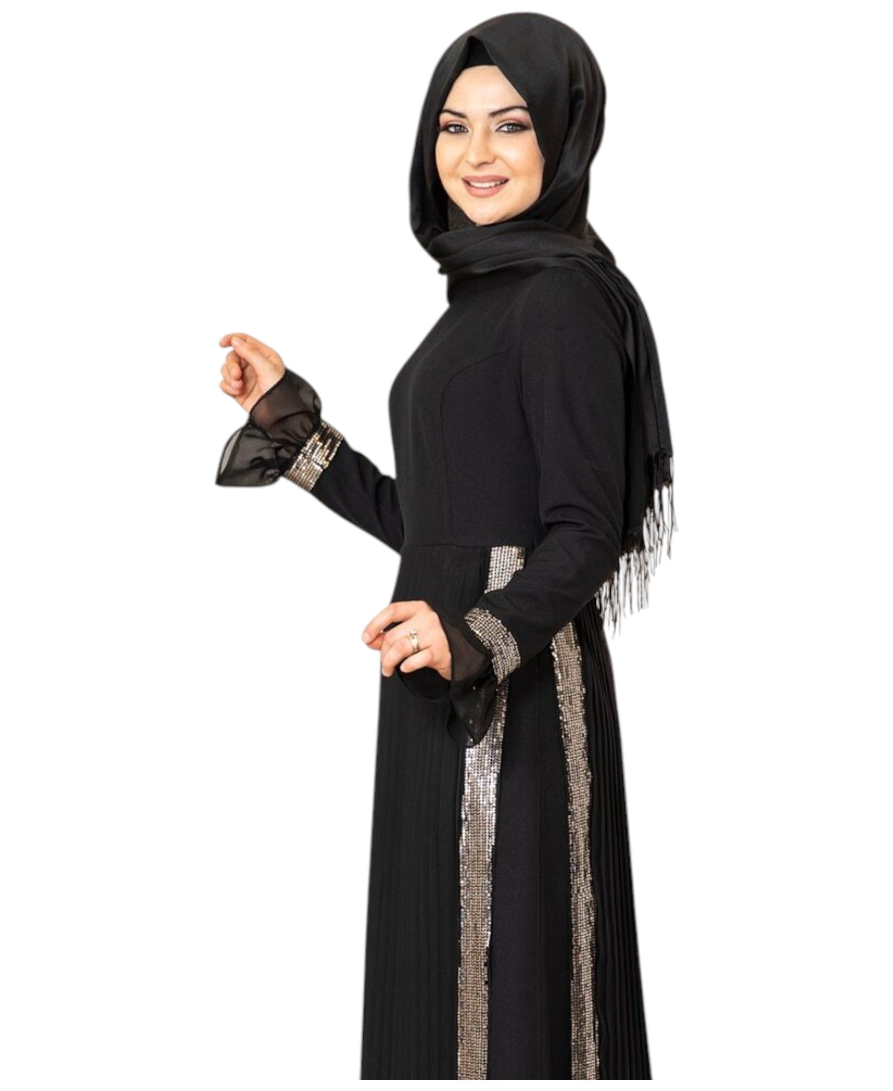 Maxikleid Damen Hijab Abendkleid mit Pailletten Modest Abiye Abaya (EYLÜL)